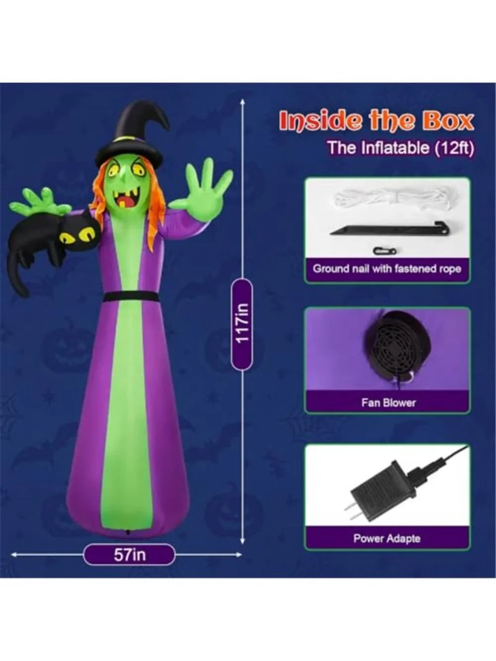 12 FT Giant Halloween Inflatables Witch Outdoor Decoration-Huge Blow Up Spooky